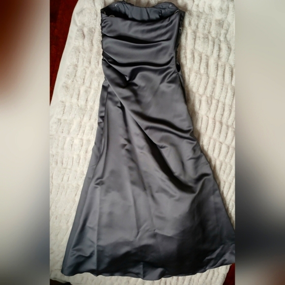 David's Bridal Elegant Smokey Gray Strapless Dress - Picture 4 of 12